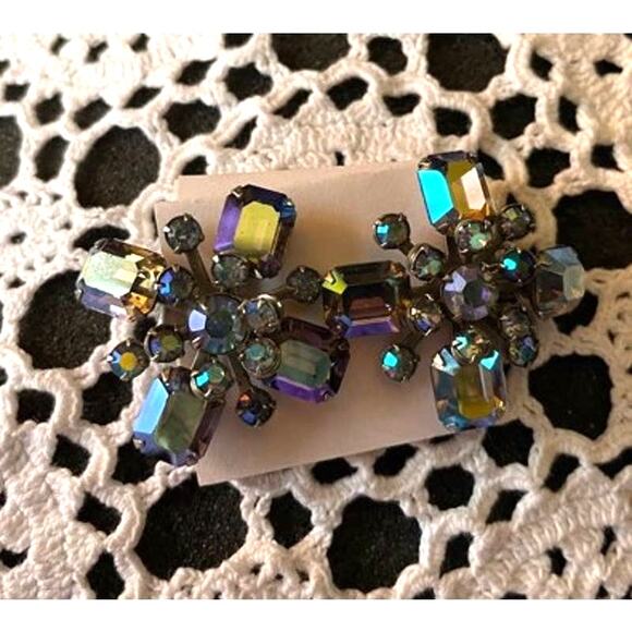 VINTAGE 'Aurora borealis' clip earrings - Picture 1 of 2